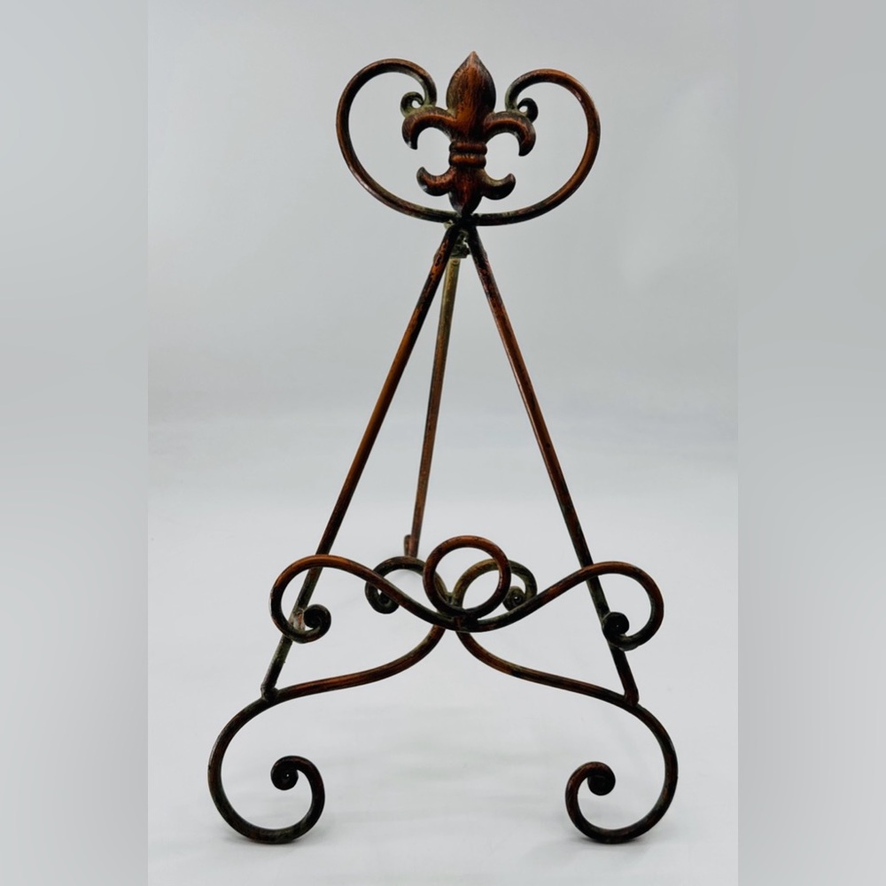 Fleur De Lis Metal Picture Frame Holder Easel VTG French  Art Small Stand